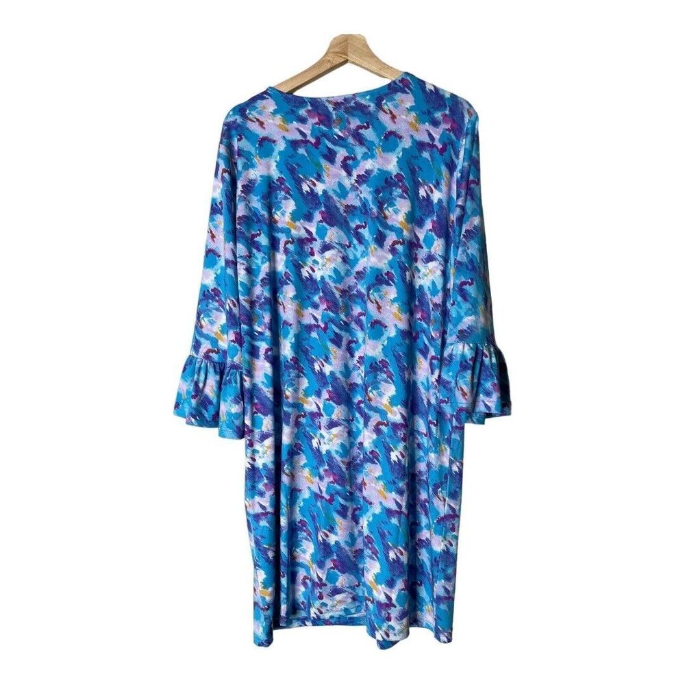 Caribbean Joe Women's Dress UPF 50+ Yoke Neck Colorful Print Size LBlue Haze - Picture 2 of 5